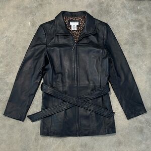 Women's Belted Leather Jacket